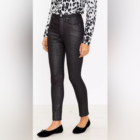 LOFT Shimmer High Rise Skinny Jeans in Black - Picture 2 of 12